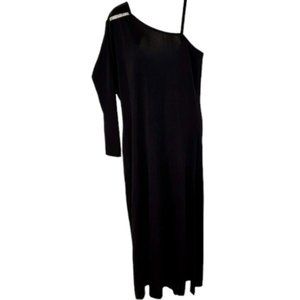 Exclusively Misook One-Shoulder Classic Knit Maxi Gown Rhinestones - Black - L